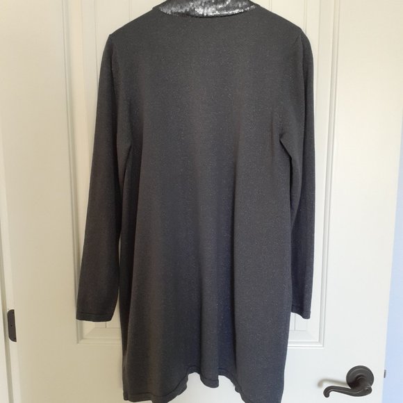 Soft Surroundings Metallic Shimmer Knit Open Cardigan Sequin Trim Gray Size L - Picture 2 of 12